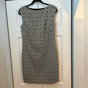 Black White Textured Sheath Dress Metallic Thread Sleeveless 42